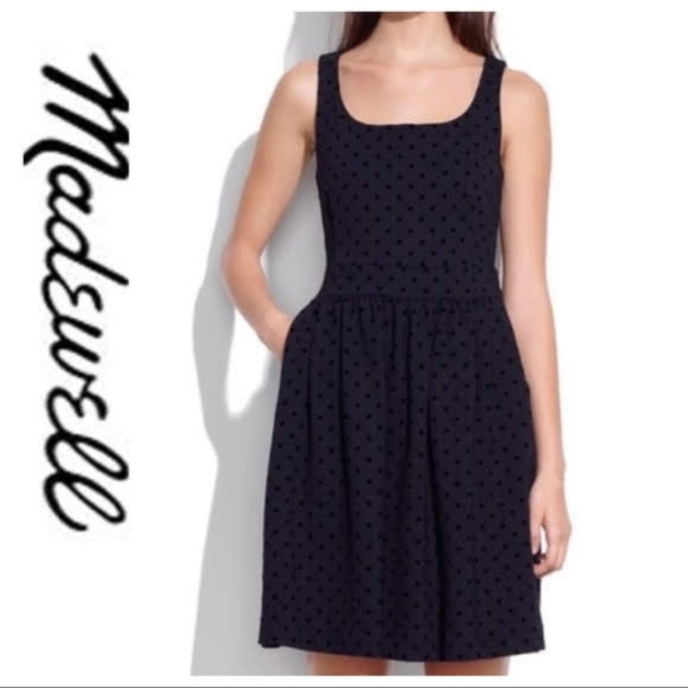 Madewell Black A line Velvet Polka Dot Dress